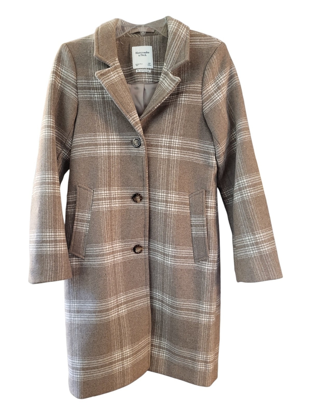 Abercrombie & Fitch Wool-Blend 'Dad Coat' in Brown Plaid - Size XSP